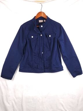 Chico's Blue Collarless Denim Style Jacket size 1